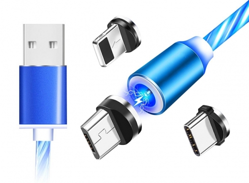 Universalus išmaniųjų įrenginių USB magnetinis įkrovimo laidas, 1 m (mėlynas)