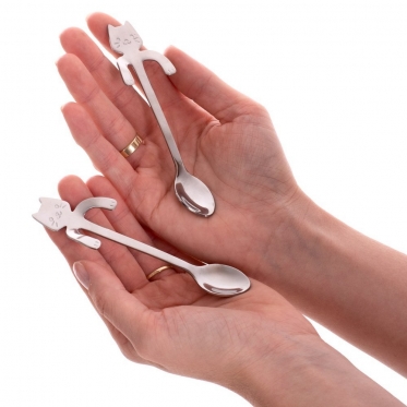 Nerūdijančio plieno šaukšteliai su kačiuko atvaizdu, 2 vnt (sidabriniai)