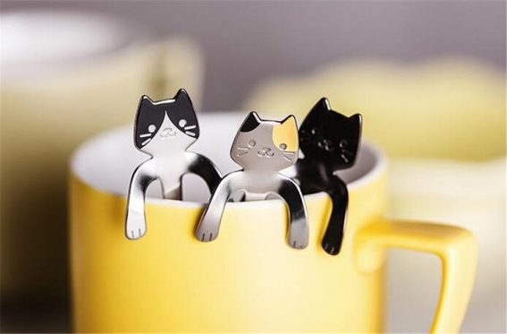 Nerūdijančio plieno šaukšteliai su kačiuko atvaizdu, 2 vnt (sidabriniai)
