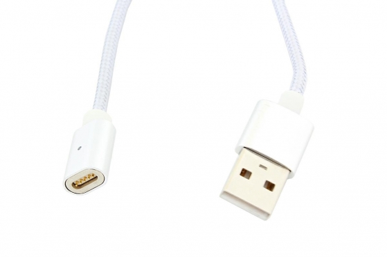 Išmaniųjų įrenginių USB - microUSB magnetinis įkrovimo laidas, 1 m (baltas)