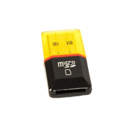 microSD atminties kortelės USB skaitytuvas, 2,6 x 1,9 x 1,2 cm (juodas, geltonas)