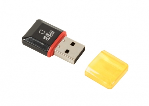 microSD atminties kortelės USB skaitytuvas, 2,6 x 1,9 x 1,2 cm (juodas, geltonas)