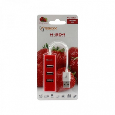 USB šakotuvas Sbox USB 4 Ports USB HUB H-204 strawberry red