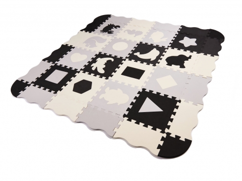 Žaidimų kilimėlis - dėlionė "Gyvūnėliai", 36 vnt (juoda, balta)