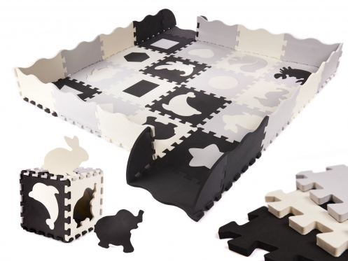Žaidimų kilimėlis - dėlionė "Gyvūnėliai", 36 vnt (juoda, balta)