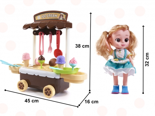 Žaislų rinkinys "Ledų vežimėlis ir lėlė", 38 x 45 x 16 cm