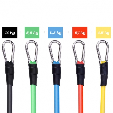 Penkių skirtingų tamprumų gumų rinkinys, 45,7 kg