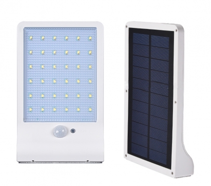 36 LED belaidė lempa su saulės baterija ir judesio davikliu, 19,5 x 11 x 2,8 cm (balta)