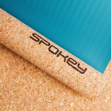 Kamštinis fitneso kilimėlis "Spokey Tq", 180 x 60 x 0,4 cm (mėlynas, rudas)