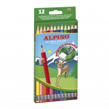 Spalvoti ištrinami pieštukai su trintukais "Alpino", 12 vnt