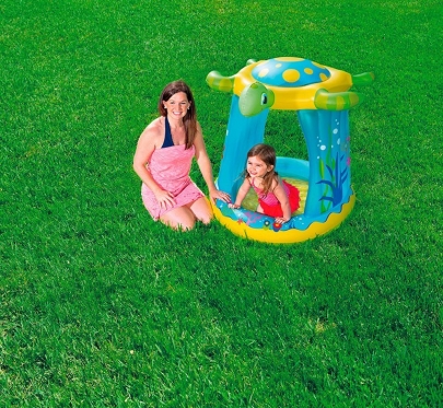 "Bestway" pripučiamas vaikiškas baseinas su stogeliu nuo saulės "Vėžlys", 109 x 96 x 104 cm