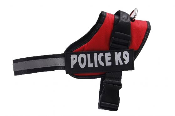 Pakinktai šuniui "Police K9", 65 - 80 cm (juodi, raudoni)