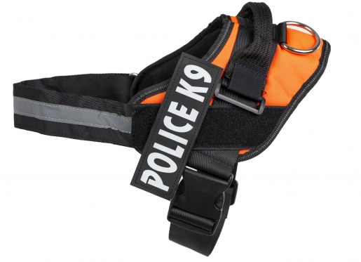 Pakinktai šuniui "Police K9", 65 - 80 cm (juodi, oranžiniai)