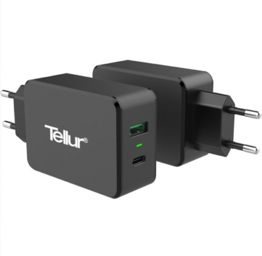 Įkroviklis Tellur AC QC 3.0 2*USB ports (1 port QC 3.0 &amp; 1 port Type-C) black