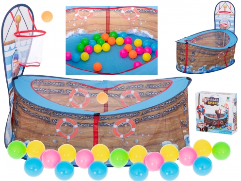 Kamuoliukų baseinas su krepšiniu ir kamuoliukais "Piratų laivas", 108 x 78 x 88 cm