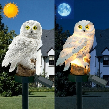 LED lauko žibintas su saulės baterija "Pelėda", 38 cm (balta)