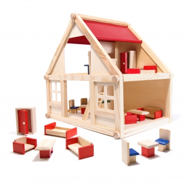 Medinis lėlių namelis ir priedai "Montessori", 40,5 x 26,5 x 38 cm