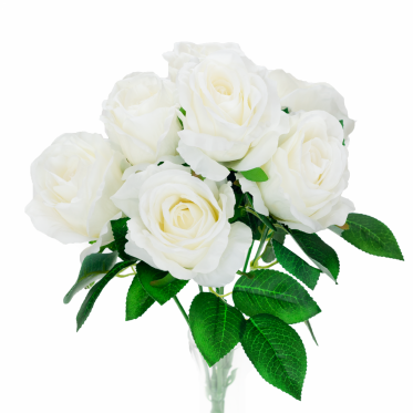 Dirbtinė rožių puokštė, 7 vnt (balta)