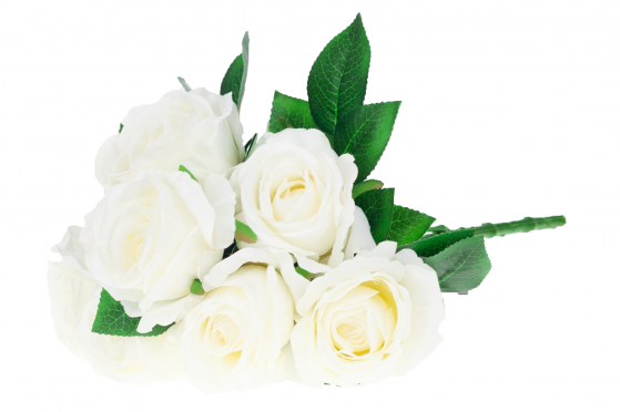 Dirbtinė rožių puokštė, 7 vnt (balta)