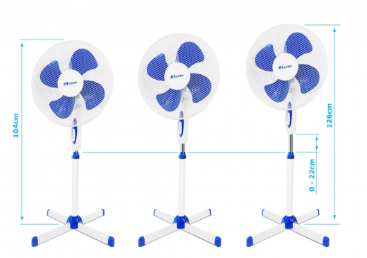 Reguliuojamo aukščio ventiliatorius "Maxon", Ø 40 cm (baltas, mėlynas)
