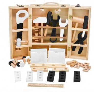 Medinis žaislų rinkinys "Staliaus įrankių dėžė", 21 x 8,5 x 29,5 cm