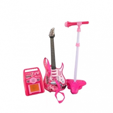 Elektrinė gitara su mikrofonu, 72 x 25 x 4 cm (rožinė)