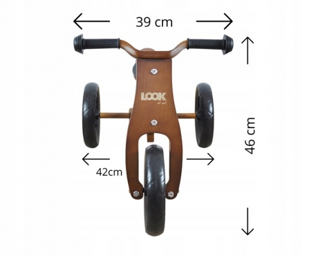 Medinis balansinis dviratukas - triratukas "Milly Mally Look Natural", Ø 23 cm (tamsiai rudas)