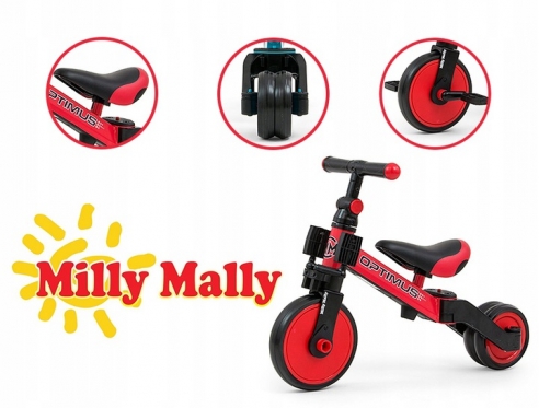 Balansinis dviratukas - triratukas "Milly Mally Optimus", Ø 19,5 cm (raudonas, juodas)