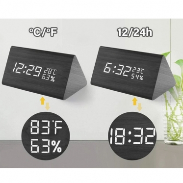 Trikampis LED skaitmeninis laikrodis žadintuvas, 14,5 x 4 x 7 cm (juodas)