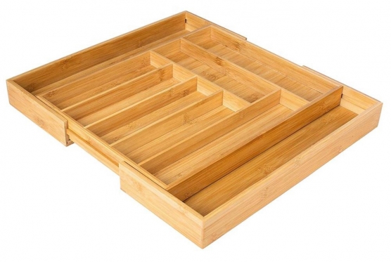 Reguliuojamo dydžio bambukinis stalo įrankių dėklas, 53,5 x 41 x 5 cm