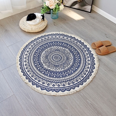 Dekoratyvinis apvalus kilimėlis, Ø 90 cm (mėlynas, baltas)