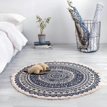 Dekoratyvinis apvalus kilimėlis, Ø 90 cm (mėlynas, baltas)
