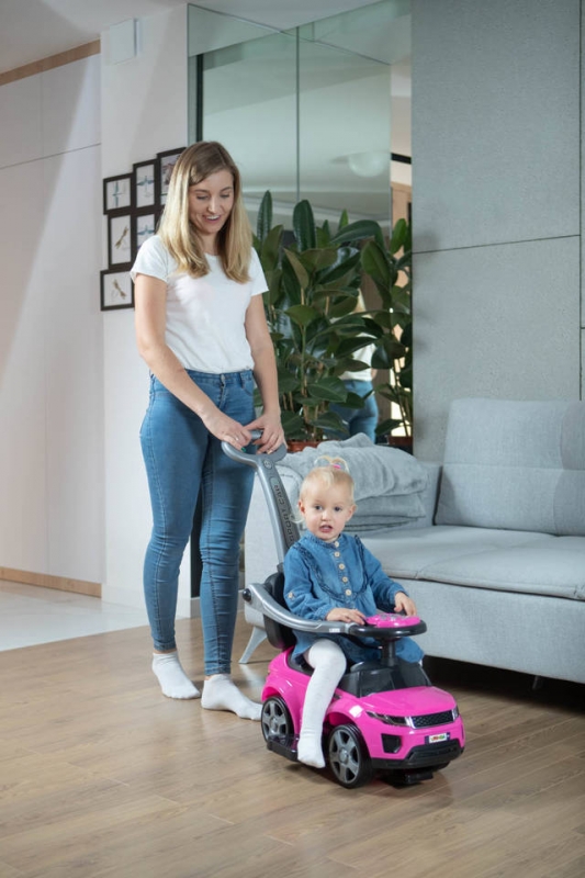 Važiuojamas automobilis su rankena - 614R - guminiai ratai - RAUDŽIAS / JUODAS ***