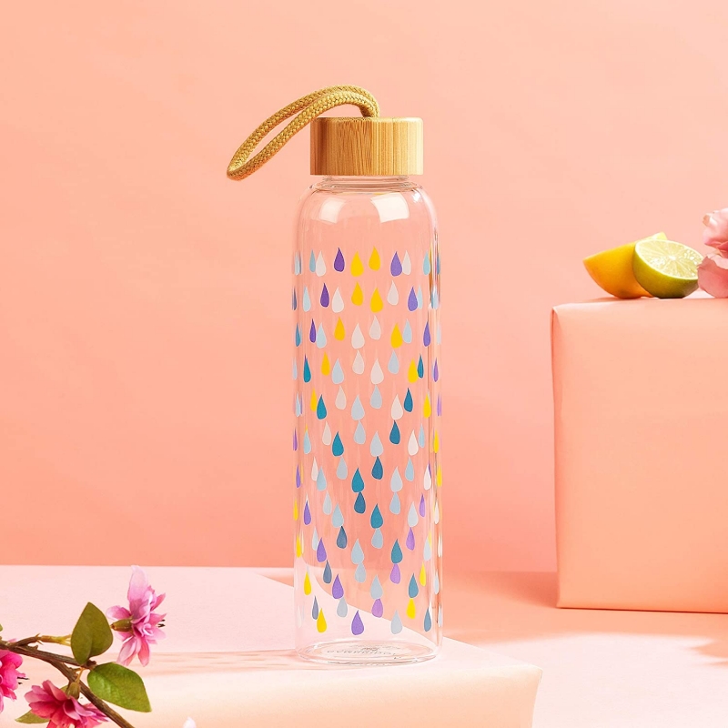 Cambridge Cm06991 Raindrops Stiklinis Butelis 550Ml Su Bambukiniu Dangteliu