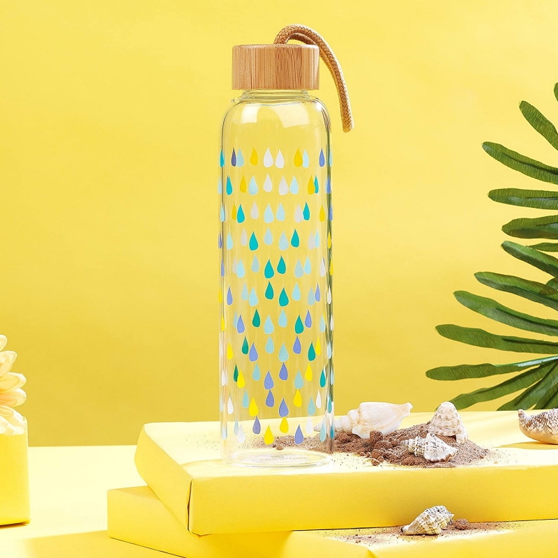 Cambridge Cm06991 Raindrops Stiklinis Butelis 550Ml Su Bambukiniu Dangteliu