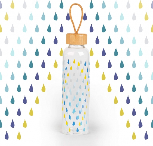 Cambridge Cm06991 Raindrops Stiklinis Butelis 550Ml Su Bambukiniu Dangteliu