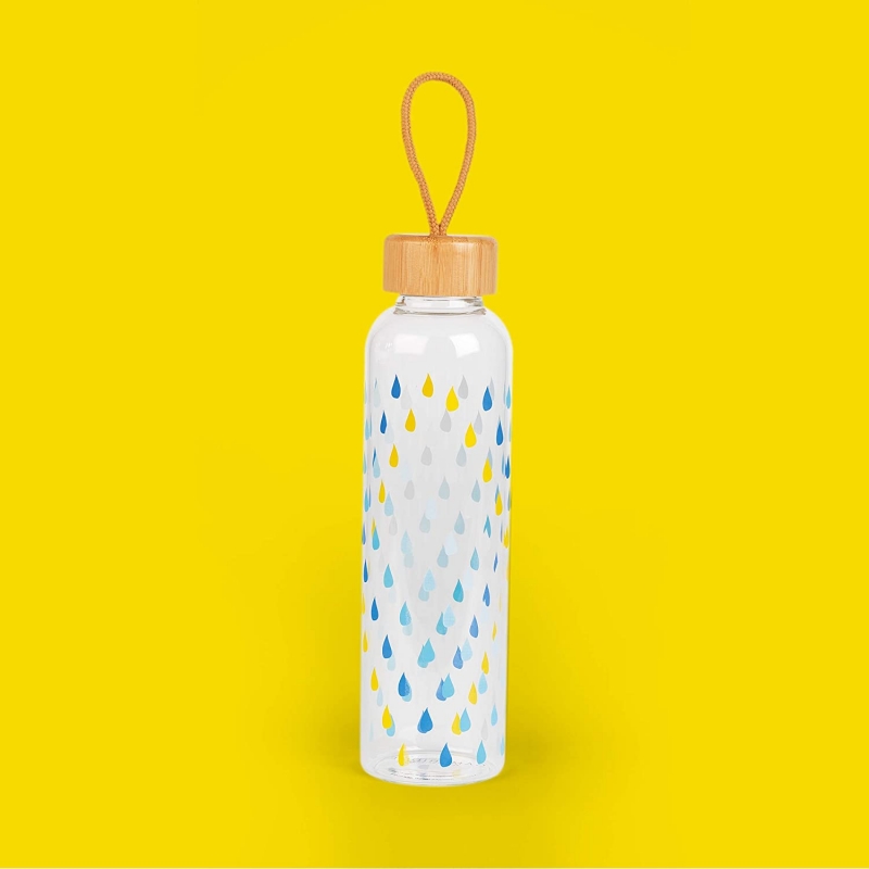 Cambridge Cm06991 Raindrops Stiklinis Butelis 550Ml Su Bambukiniu Dangteliu