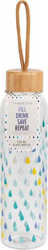Cambridge Cm06991 Raindrops Stiklinis Butelis 550Ml Su Bambukiniu Dangteliu