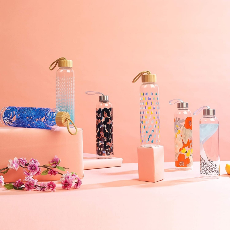 Cambridge Cm06991 Raindrops Stiklinis Butelis 550Ml Su Bambukiniu Dangteliu