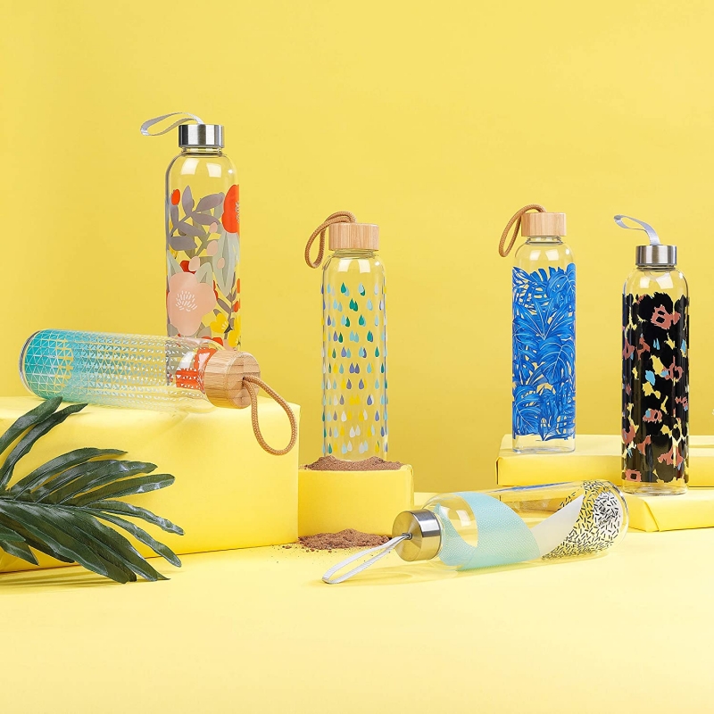 Cambridge Cm06991 Raindrops Stiklinis Butelis 550Ml Su Bambukiniu Dangteliu