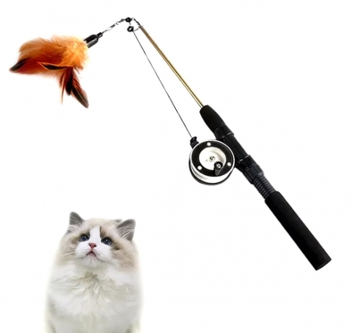 Katės žaislas "Meškerė su musele", 41 - 75 cm