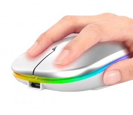 Optinė belaidė kompiuterio pelė su LED apšvietimu, 11 x 6 x 2,5 cm (balta)