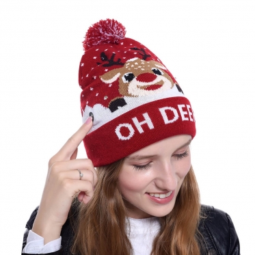 Megzta Kalėdinė kepurė su LED lemputėmis "Elnias", 21 x 20 cm