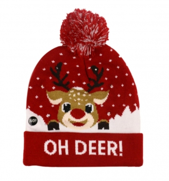 Megzta Kalėdinė kepurė su LED lemputėmis "Elnias", 21 x 20 cm