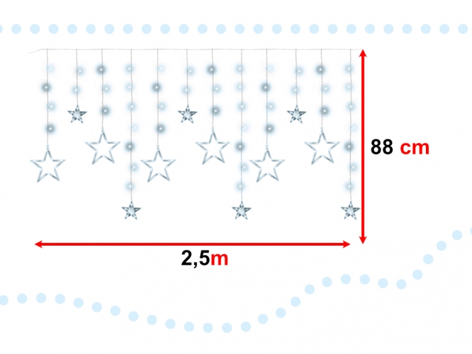 Led Lempos Užuolaidinės Žvaigždės 2,5M 138Led Šaltai Balta