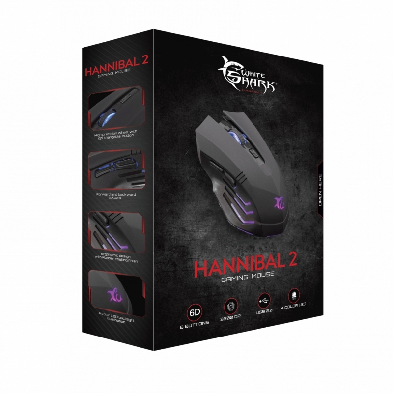 Pelė White Shark Gm-5006B Gaming Mouse Hannibal-2 Black