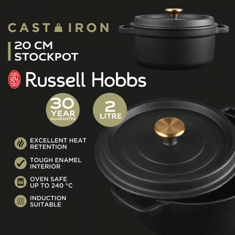 Pans Russell Hobbs Rh02523Beu7 Cast Iron Stockpot, 20 cm Black