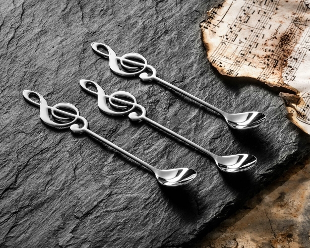 Muzikiniai Arbatos Šaukšteliai, 3 Vnt, Sidabriniai