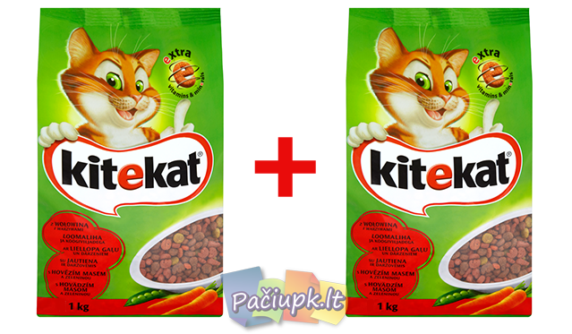 Sausas ėdalas katėms "KITEKAT" su jautiena ir daržovėmis, 2 vnt. po 1 kg