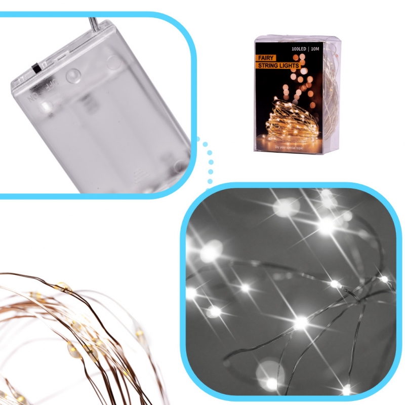 Led Girlianda, 5 M, 50 Led, Šaltai Balta